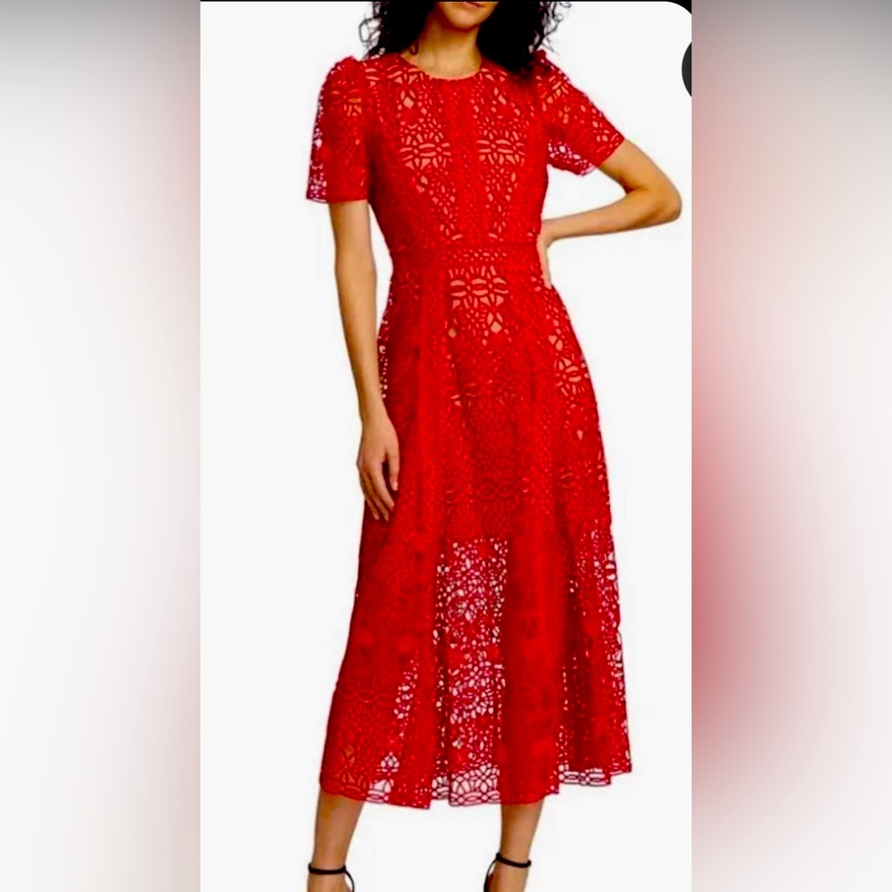 Self Portrait lace Midi Dress with sheer bottom- size 6 but fits like a 4